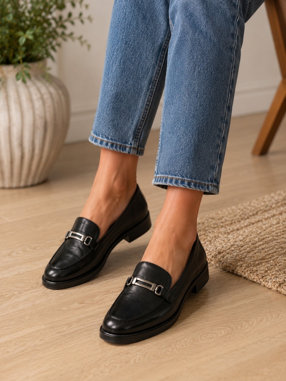 Life Stride Black Slip-On Wedge Loafers